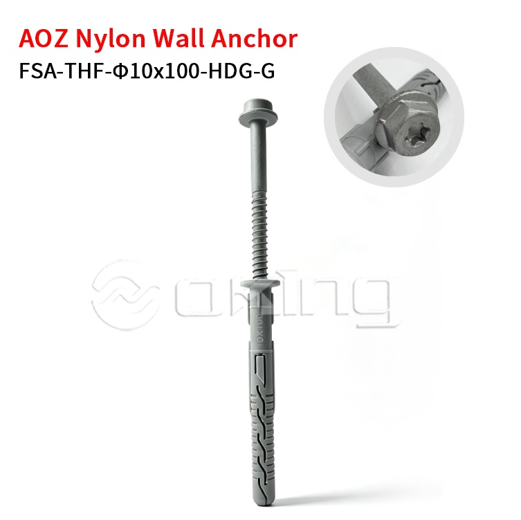 AOZ varmförzinkning M10x100 Torx sexkantsflänsskruv med grå nylonväggförankring för gardin- och utvändig installation