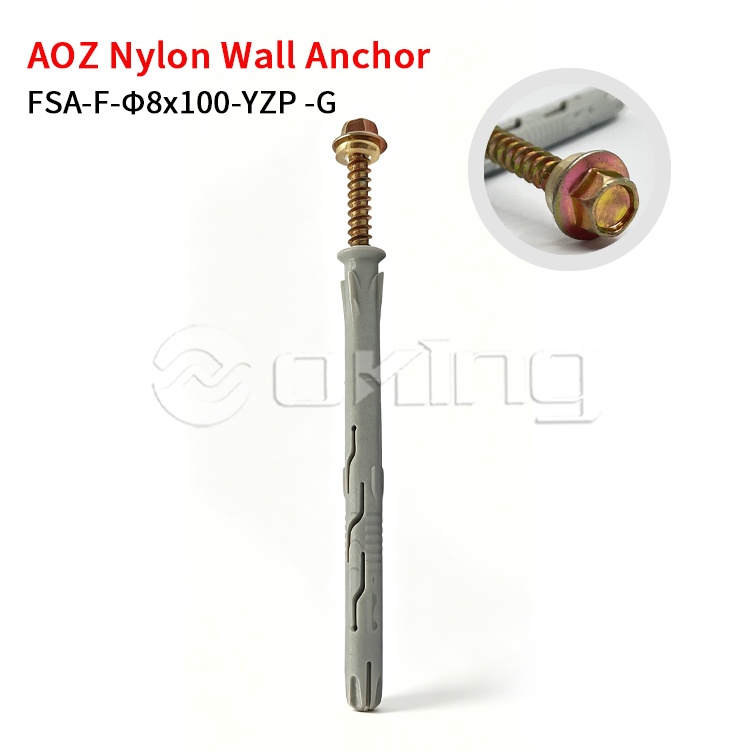 AOZ gul zink M8x100 Torx sexkantsflänsskruv med grå nylon väggankare för gardin-vägg och exteriör installation