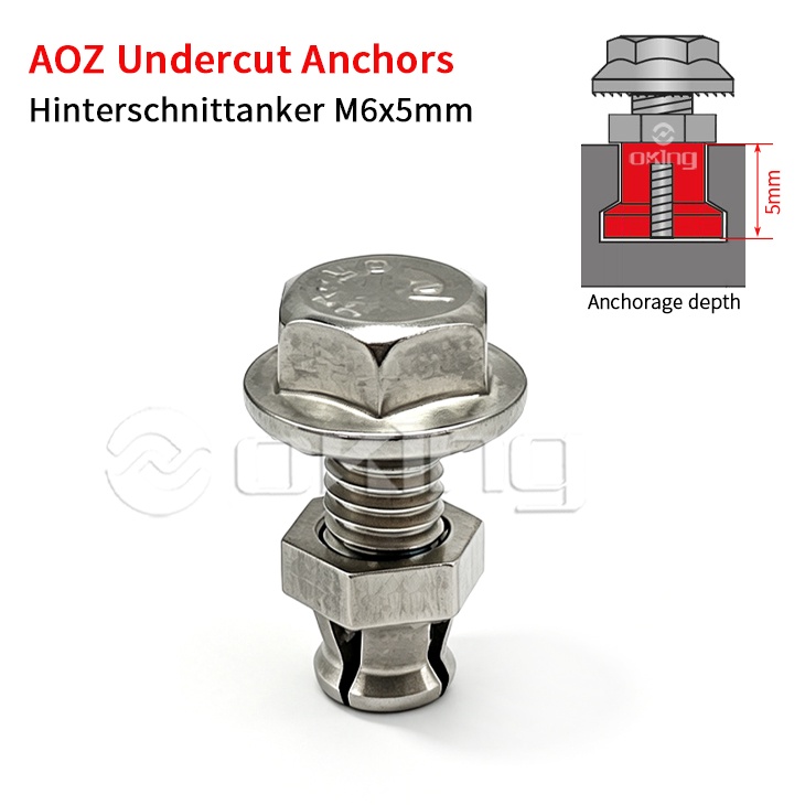 AOZ rostfritt stål M6x5mm Undercut Anchors, Hinterschnittanker For Undercut Fixing Systems