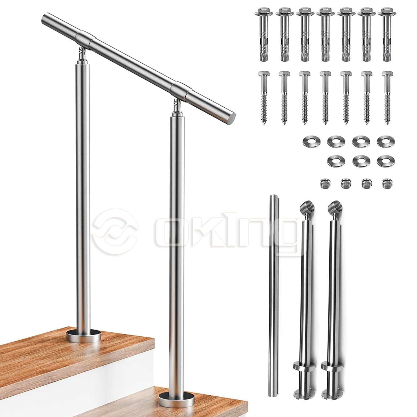 AOZ SS304 Indoor Railing Project Glass Railing Pillar Balcony Stainless Steel Handrail Balustrades Stairs Stand Post